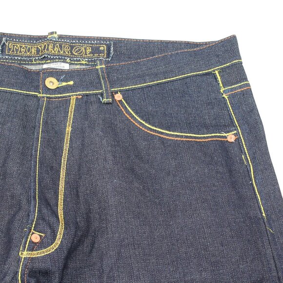 The Year Of Jeans Mens Sz 34 Raw Denim Japan Selvedge Button Fly Embroidered - Picture 14 of 16